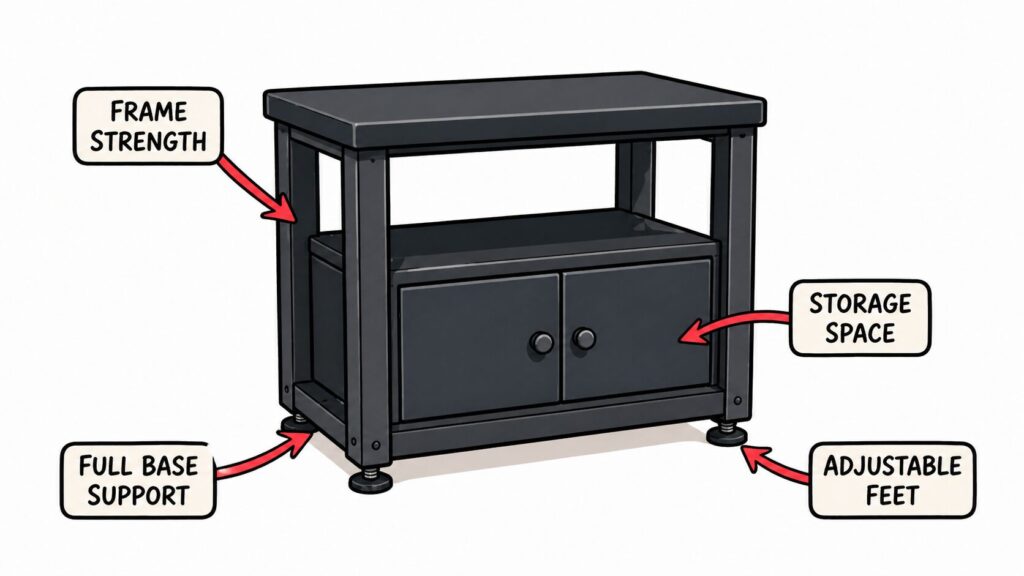 Axolotl tank stand features showing strong frame full support surface storage space and adjustable feet