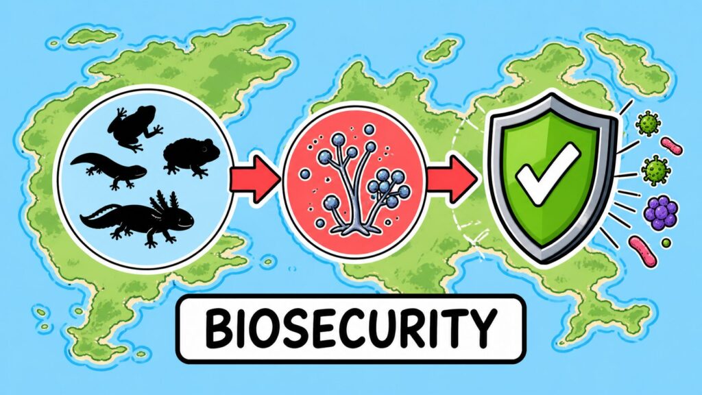 Amphibian biosecurity restrictions showing disease prevention barrier and chytrid fungus risk