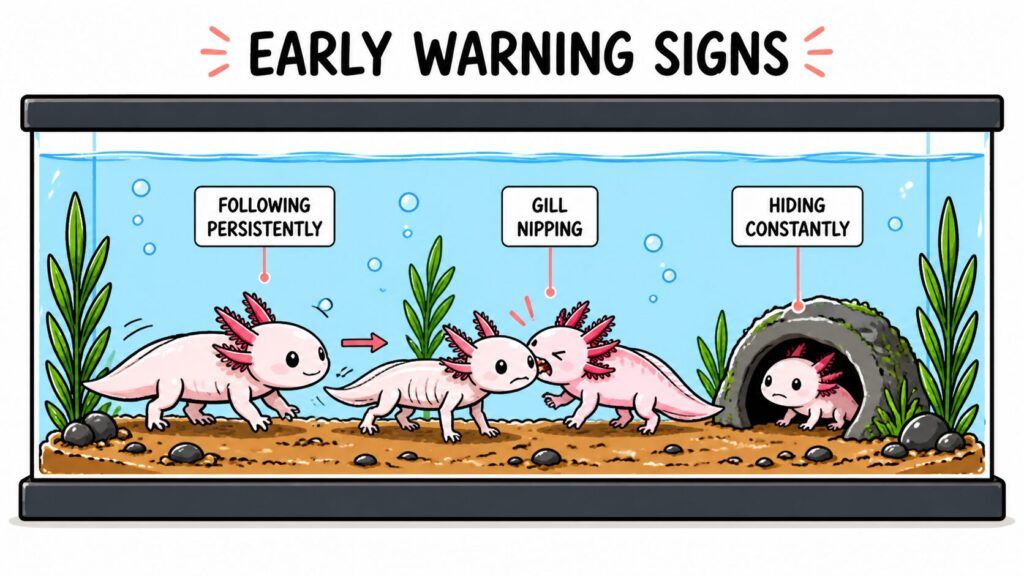 Axolotl warning signs of aggression including following nipping gills hiding and weight loss
