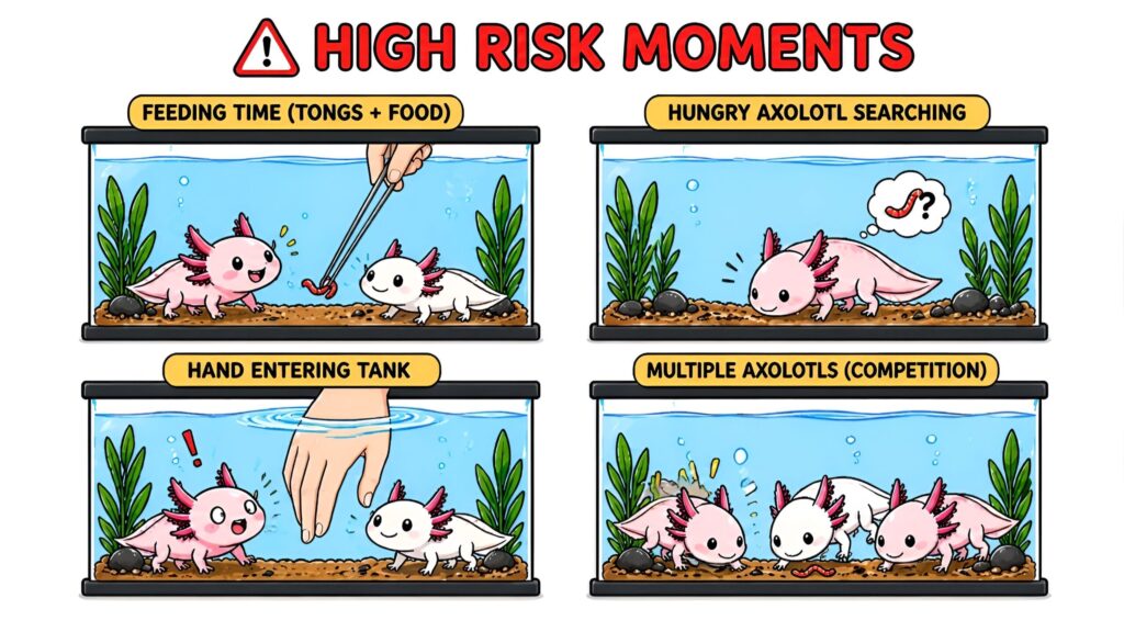 Handling axolotl bite by gently withdrawing hand and washing afterward