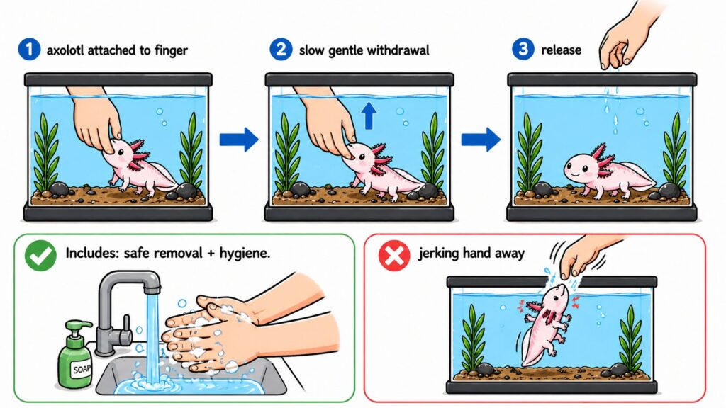 Axolotl bite risk situations including feeding hunger handling and multiple axolotls