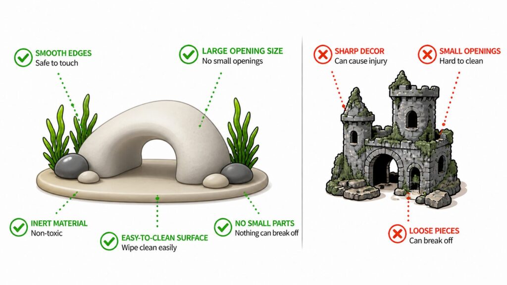 Axolotl decor safety showing smooth edges large openings safe materials and no small detachable parts