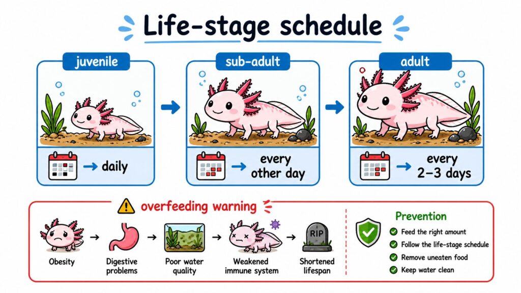 Axolotl feeding schedule by life stage preventing obesity through proper frequency