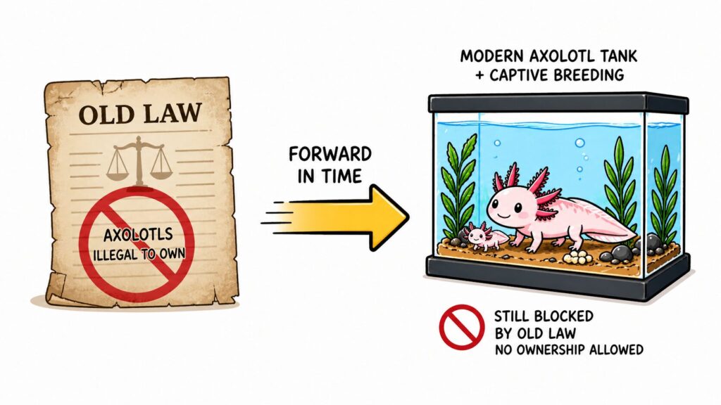 Outdated wildlife laws restricting axolotl ownership despite modern captive breeding practices