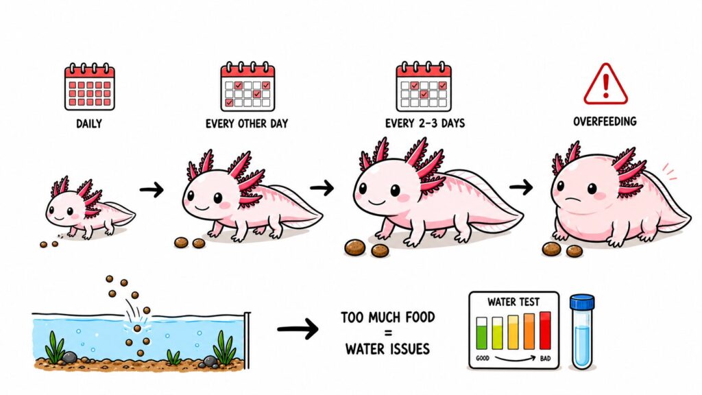 Axolotl pellet feeding schedule showing frequency differences for juveniles sub adults and adults