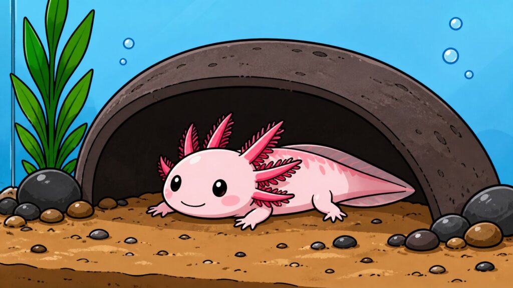 Healthy resting axolotl showing relaxed posture and normal gill position