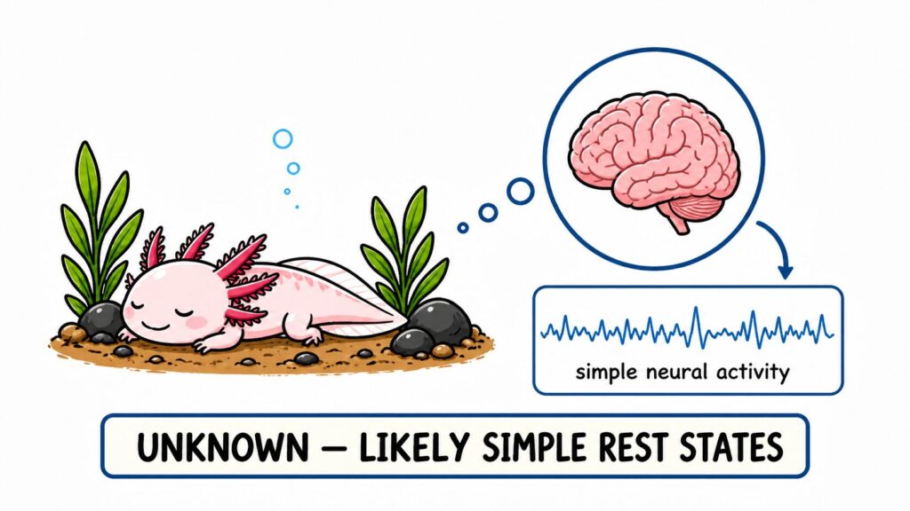 Axolotl resting with simple brain activity suggesting basic sleep states