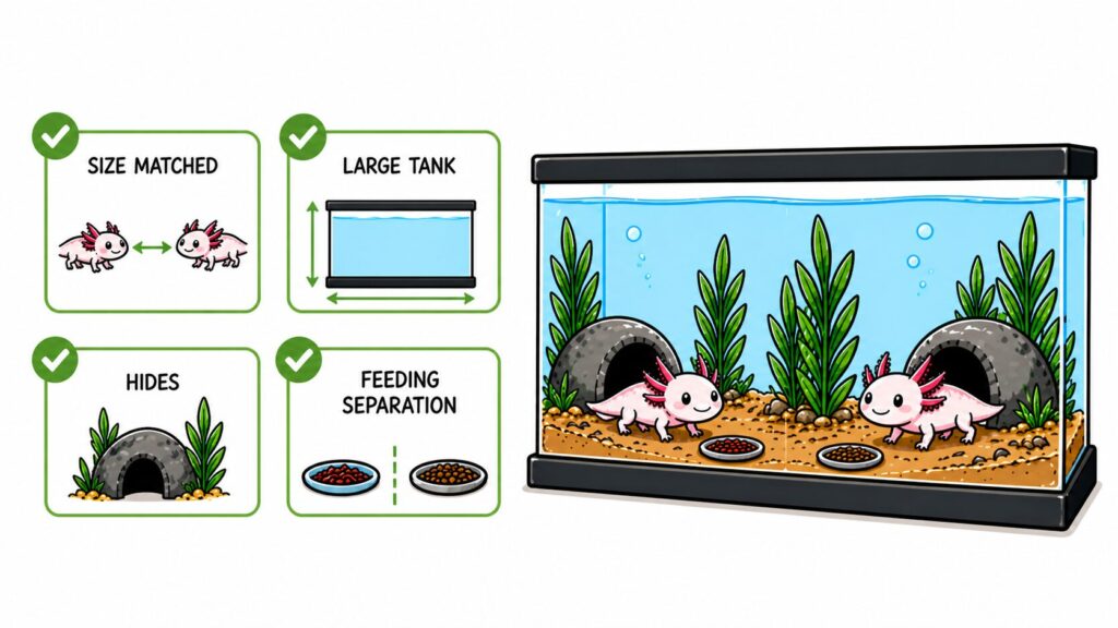 Axolotl tank mates living safely with proper space hides and controlled feeding conditions