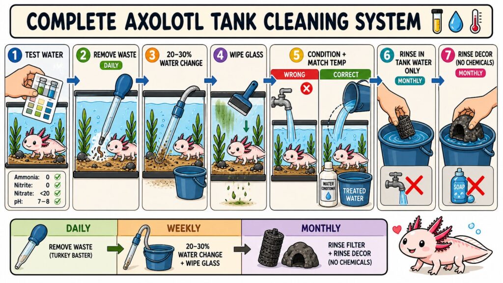 how to clean axolotl tank