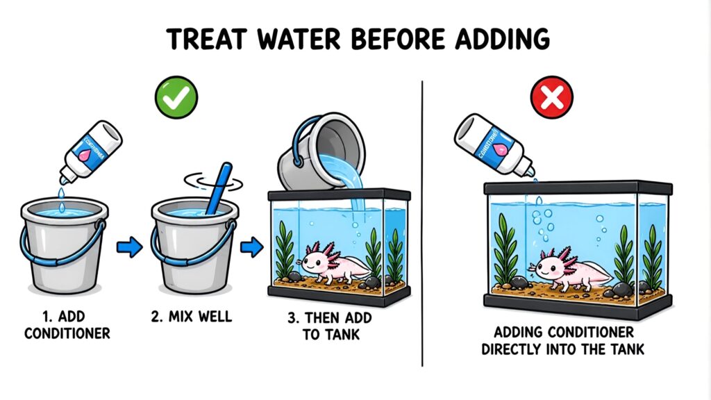 Water conditioner neutralizing chlorine and chloramine and binding heavy metals in aquarium water
